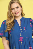 Cotton Multi Floral Embroidered Blue Dress