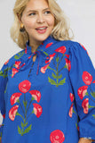 Bright Blue Floral Print Cotton Top