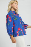 Bright Blue Floral Print Cotton Top