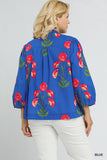 Bright Blue Floral Print Cotton Top