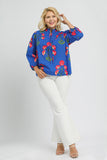 Bright Blue Floral Print Cotton Top
