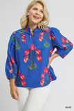 Bright Blue Floral Print Cotton Top