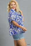 Blue Floral Contrast Piping Top