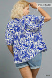 Blue Floral Contrast Piping Top