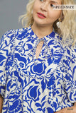 Blue Floral Contrast Piping Top