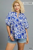 Blue Floral Contrast Piping Top