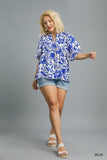 Blue Floral Contrast Piping Top