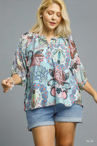 Multi Paisley Floral Print Top