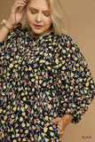 Black Floral LS Corduroy Dress
