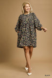 Black Floral LS Corduroy Dress