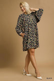 Black Floral LS Corduroy Dress