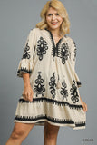 Two Tone Border Print Dress in Cream