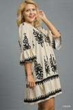 Two Tone Border Print Dress in Cream