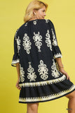Two Tone Border Print Dress in Navy