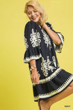 Two Tone Border Print Dress in Navy