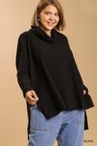 Ribbed Cowl Neck Top in Black