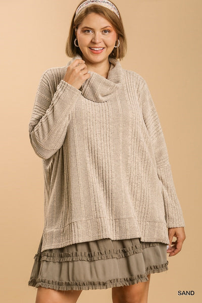 Ribbed Cowl Neck Top in Neutral