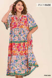 Floral Print Blocking Midi Dress