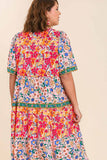 Floral Print Blocking Midi Dress