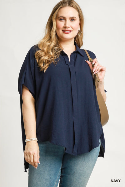 Button Down Flow Top in Navy