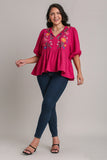 Embroidered Cotton Baby Doll Top in Ruby