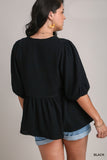 Embroidered Cotton Baby Doll Top in Black