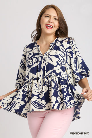 Midnight Blue Floral Baby Doll Top