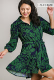 Navy & Green Collared Button Dress