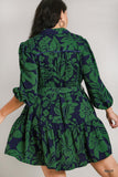 Navy & Green Collared Button Dress