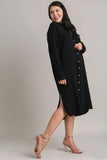 Cotton Midi LS Shirt Dress in Black