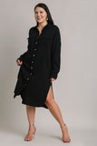 Cotton Midi LS Shirt Dress in Black