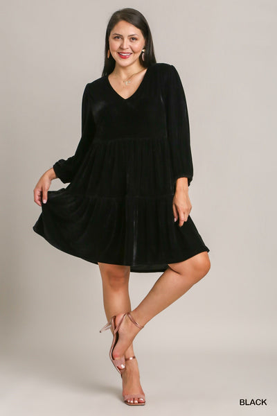 Velvet V Neck Tiered Dress