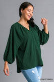 Three Button V Neck Top in Green