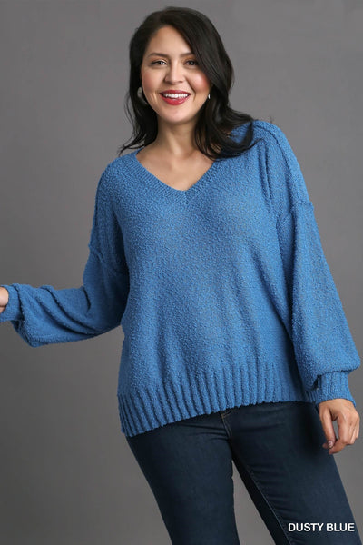 Textured Blue Knit Sweater