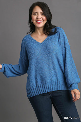 Textured Blue Knit Sweater