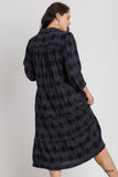3/4 Sleeve Circle Cotton Tiered Midi Dress in Navy