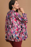 Magenta Print Collared Flow Top