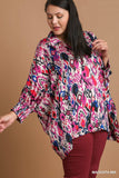 Magenta Print Collared Flow Top