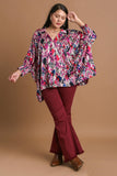 Magenta Print Collared Flow Top