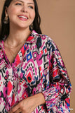 Magenta Print Collared Flow Top