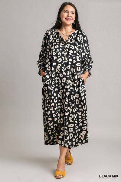 Animal Print Satin Button Maxi