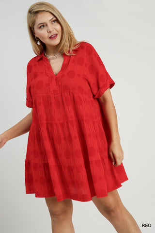 Circle Cotton Tiered Dress in Red