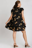 Animal Print Tiered Dress in Black