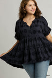 Dotted Tiered Baby Doll Top in Navy