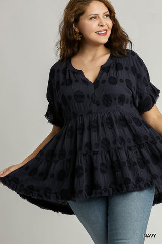 Dotted Tiered Baby Doll Top in Navy