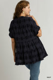 Dotted Tiered Baby Doll Top in Navy