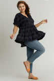 Dotted Tiered Baby Doll Top in Navy