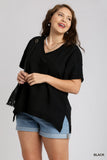 Black Cotton Mixed Fabric Tee