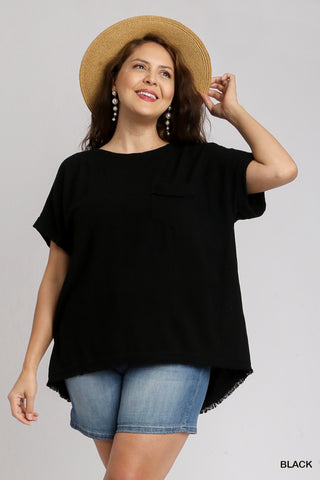 Black Linen Pocket Top