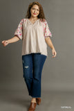 Embroidered Puff Sleeve Top in Oat